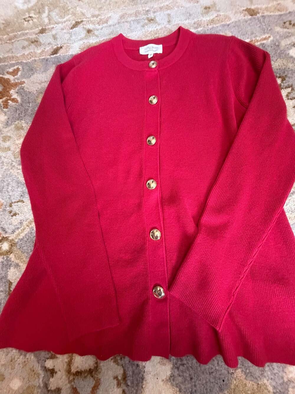 Classic red cardigan with FUN oversized GOLD BUTTONS La Vila Milano Red Ribbed K